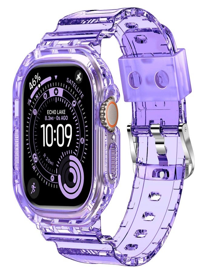 XYF Compatible for Crystal Clear Apple Watch Ultra 3 2 Bands 49mm, Bumper Case for Men Women Jelly Sport Cover Strap for iWatch Ultra 3 2 Series 11 10 9 8 7 SE 6 5 4 3 (ClearPurple, 49) - Image 1